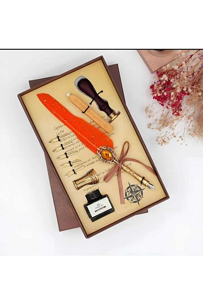 MRShopping Mr Feather Dip Inkwell Set Fountain Pen Calligraphy Pen Office, Lover, Teacher's Day, Christmas Gift