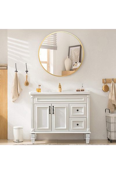 Living Round Wall Mirror with Elegant Gold Metal Frame, 70 cm