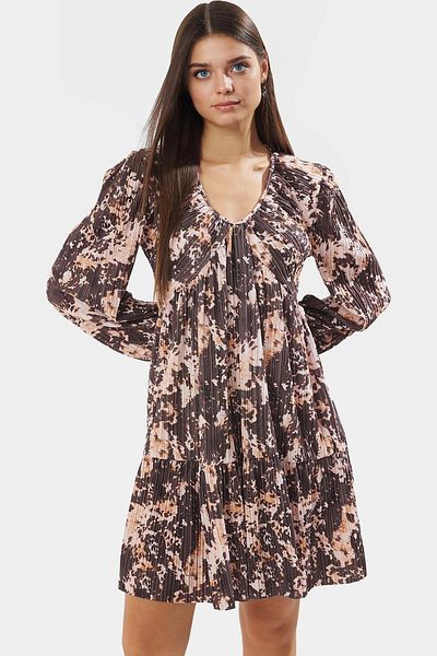 PayBuy Pleat Mini Dress Abstract Pattern V-Neck Knitted Polyester Summer Comfortable and Stylish Perfect Fit