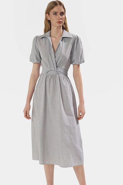 PayBuy Chic Striped Midi Dress Casual Woven Cotton Fabric Shirt Collar Skater Fit Comfortable Cut