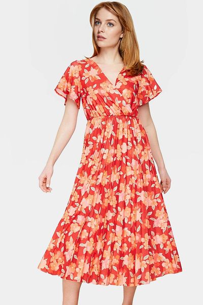 PayBuy Floral Pattern Midi Length Pleated Dress 95% Polyester Comfortable Casual Style High Quality