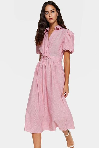 PayBuy Chic Striped Midi Dress Casual Woven Cotton Fabric Shirt Collar Skater Fit Comfortable Cut