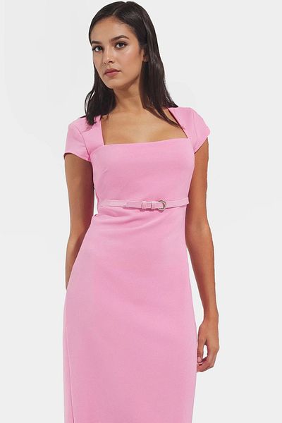 PayBuy Elegant Belted Midi Dress Woven Fabric Perfect Fit for Business and Daily Use High Quality