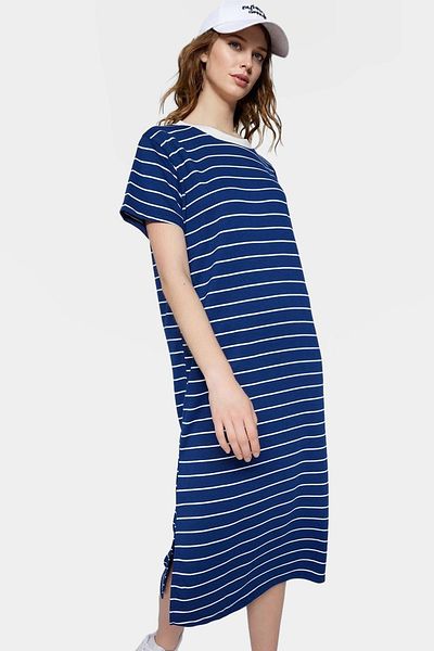 PayBuy Stylish Striped Maxi Knitted Dress Comfortable Fit Short Sleeve Summer and Modern Style Zarifane Design