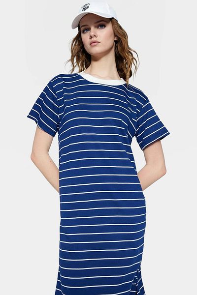 PayBuy Stylish Striped Maxi Knitted Dress Comfortable Fit Short Sleeve Summer and Modern Style Zarifane Design
