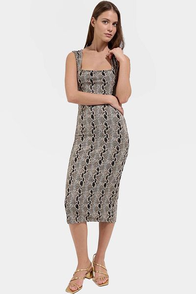 PayBuy Animal Pattern Square Neck Bodycon Midi Knitted Dress Summer Casual Stylish Special Design