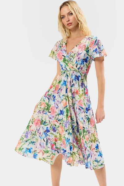 PayBuy Floral Pattern Midi Length Pleated Dress 95% Polyester Comfortable Casual Style High Quality