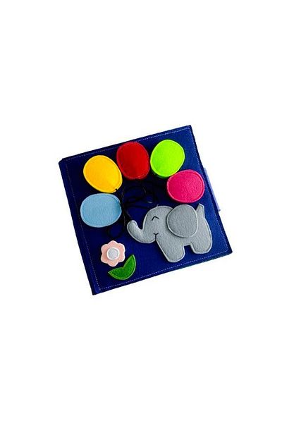 feltland Educational sensory book for children made of felt, 20x20cm, elephant with balloons pattern - blue