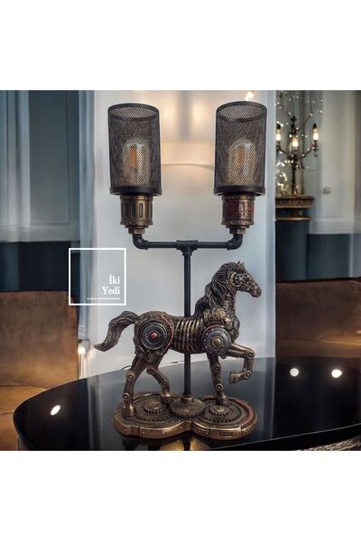 77 Veronese Steampunk At Figürlü Projektör Lamba, Masa Üstü Abajur, Lüks Ofis Ev Hediyelik Obje