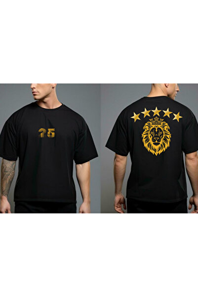 lewibafashion TRICOU BĂRBĂTESC NEGRU, MĂRIME MARE, CU DESIGN LEU, MODEL 5 STELE