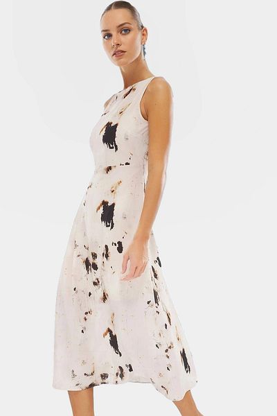 PayBuy Maxi a Line Sleeveless Matte Satin Dress Animal Print Summer Professional Look Comfortable Cut