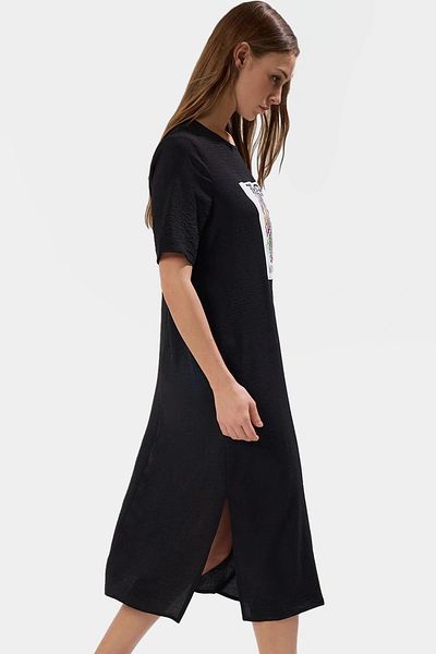 PayBuy Women's Midi Length Shift Dress Polyester Fabric Daily Use Plain Pattern Comfortable Stylish Appearance