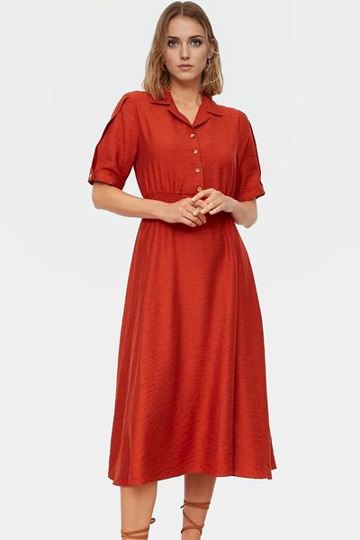 PayBuy Midi Viscose Blended Woven Dress Short Sleeve Shirt Collar Casual Style Perfect Fit Stylish Look