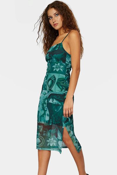PayBuy Printed Square Neck Midi Tulle Dress Flexible Knitted Bodycon Fit Summer Casual Use Premium Quality
