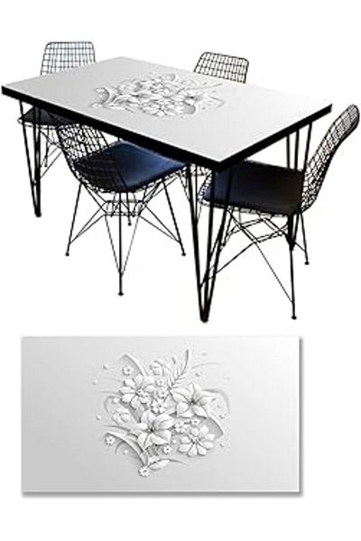 NETWORK ART Table Covering Foil Furniture Table Covering Foils Gray Flowers