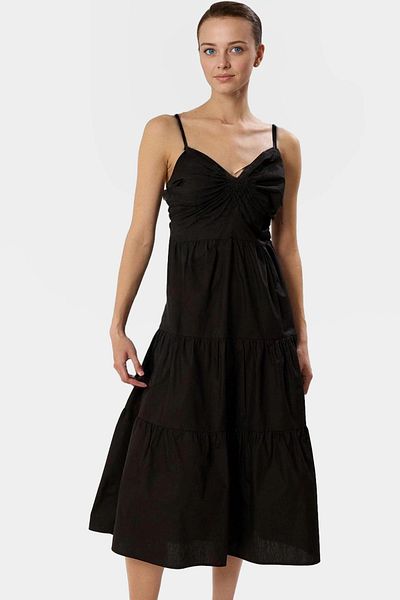 PayBuy Women's Midi Length Poplin Dress Bow Detail 100 Cotton Casual Stylish Professional Look Comfortable and
