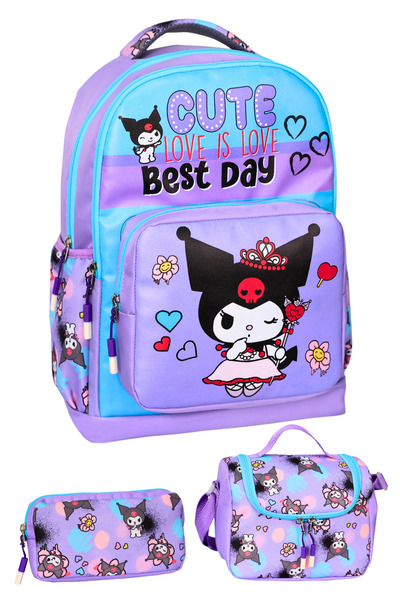 Çantaland Σχολική τσάντα 3 τεμαχίων δημοτικού σχολείου Kuromi με στάμπα λιλά,...