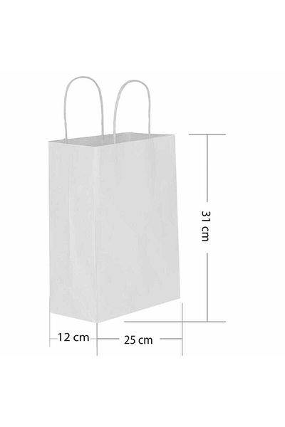 ZeniCat White Kraft Bag with Auger Handle 25Cmx12Cmx31Cm (50 Pieces)