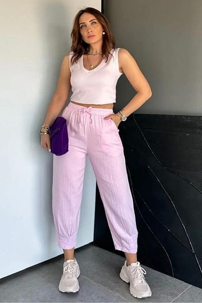 bb butik basic Muslin Balloon Trousers with Leg Clamps Fg8797