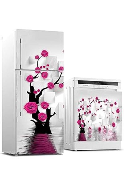 Mu Art Ahşap Refrigerator and Dishwasher White Goods Sticker Coating Rose Tree