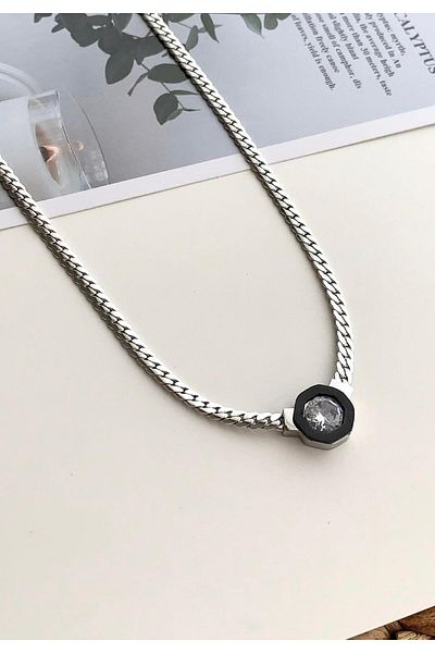 marsel aksesuar Serenay Çağla Silver Steel Necklace