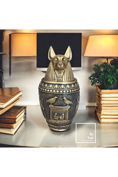 77 Anubis Figürlü Antik Mısır Küp Obje, Dekoratif Ev Ofis Aksesuarı, Hediyeli...