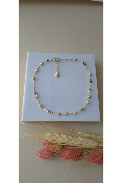 shesra Gold ve Gümüş Desenli Top Detaylı Çelik Halhal