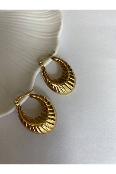 marsel aksesuar Steel Vintage Curved Mussel Gold Earrings