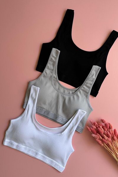 Elosia Light Trace |   Camisole 3-Piece Padded Cotton Black, White and Gray Thick Strap Women's Bra-Singlet
