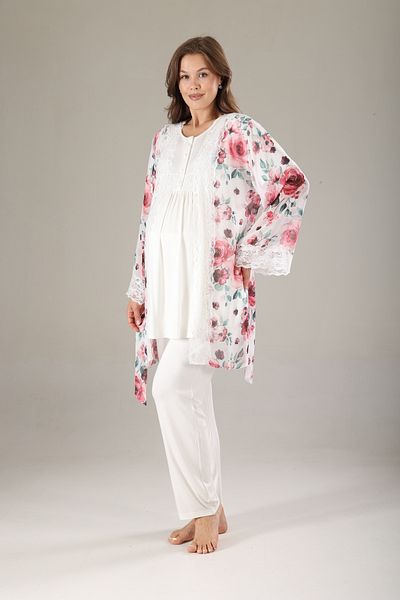Rimel Homewear Chiffon Maternity Pajama Set with Morning Dress