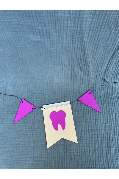 aloha concept Pink Toothed Flag - Στολίδι από σιτάρι δοντιών |   Διακόσμηση για την γιορτή του μωρού |   Πανό πάρτι