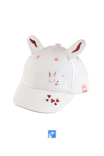 Kardelen Butik Denizli 100% Cotton Rabbit Embroidered Baby Girl Hat (0-18 Months) (Size 46 cm)