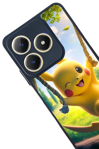 Aksel Kılıf Realme C61 Compatible Printed, Matte Black, Soft Silicone, Protective, Shock Absorbing Cover, Case