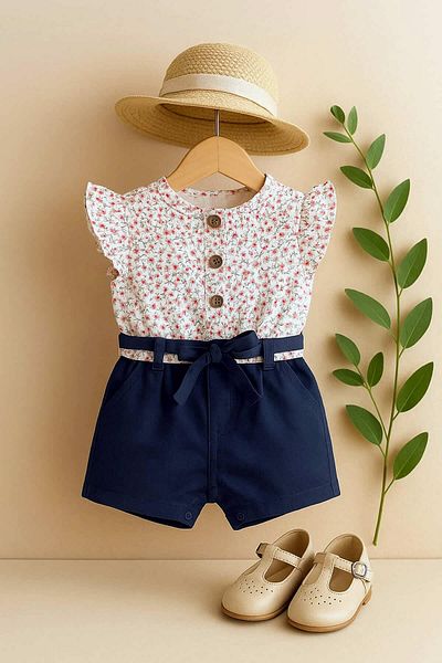 krm kerem bebe Floral Ruffle Baby Girl Romper