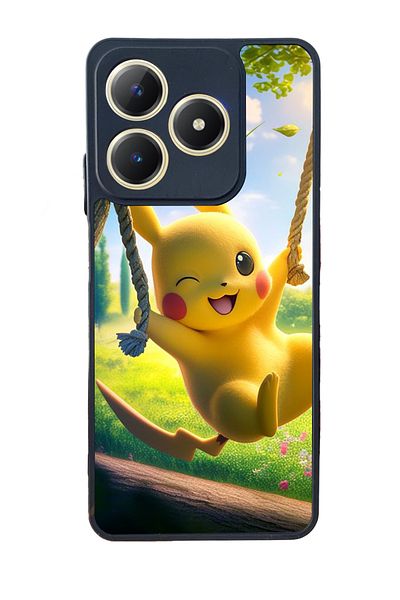 Aksel Kılıf Realme C61 Compatible Printed, Matte Black, Soft Silicone, Protective, Shock Absorbing Cover, Case