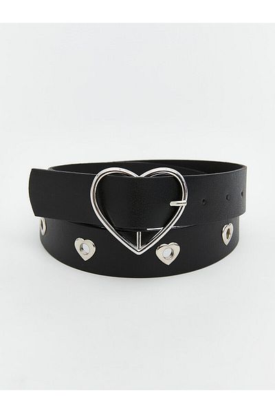 LC Waikiki Leather Look Girl's Belt with Heart Buckle