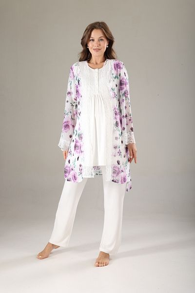 Rimel Homewear Chiffon Maternity Pajama Set with Morning Dress
