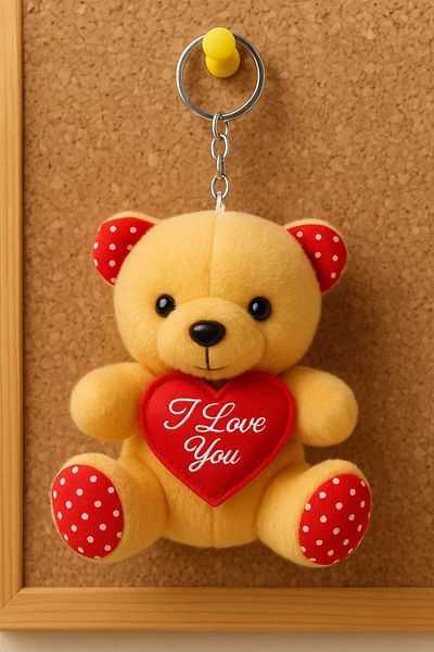 Şirin I Love You – Orange Plush Teddy Bear Keychain