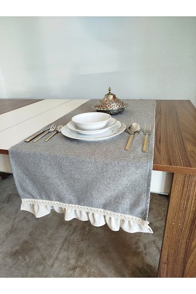 denizli hatırası Natural Organic Soft Linen Frilly Runner 47X120 cm