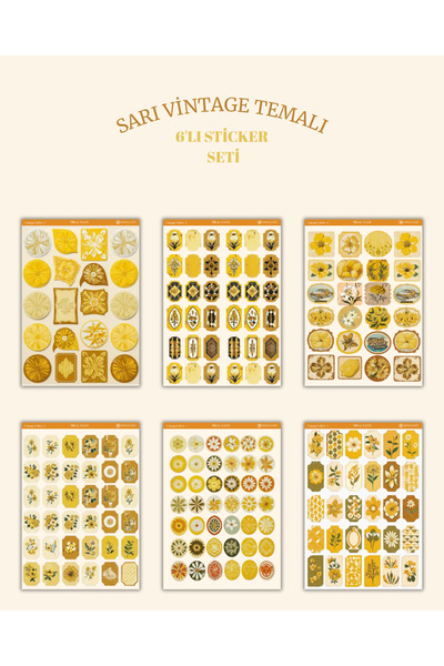 MirayDesign Set od 6 žutih vintage naljepnica – 12x17 cm | Za bullet journal,...