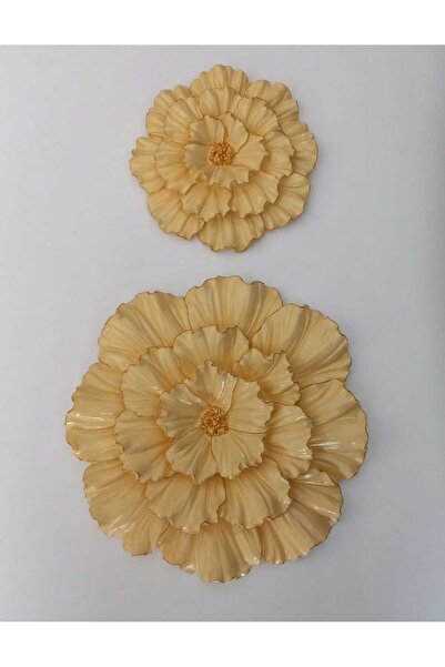 ZE DEKORASYON AÇIK GOLD DETAYLI İKİLİ AÇIK SARI DUVAR ÇİÇEĞİ-BÜYÜK 25CMX25CM ...