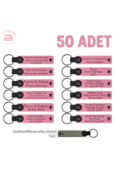 Miaju وردي ورمادي، تذكار لبرنامج يوم المعلم، مجموعة من 50 قطعة، سلسلة مفاتيح هدية من الجلد معنى