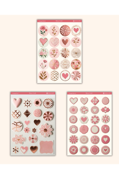 MirayDesign 6'lı Pembe Vintage Temalı Sticker Seti–12x17 cm|Bullet Journal,Scrapbook,Ajanda ve Planlayıcı İçin
