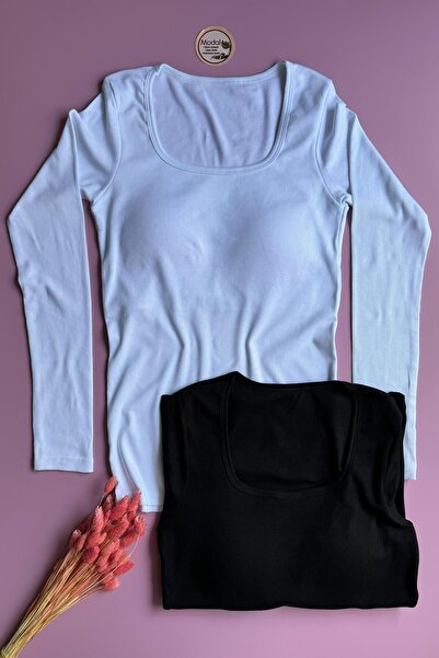 VicTroy Bratique з довгими рукавами | Модальна тканина кашкорсе білого кольору з квадратним коміром Жіноча блуза