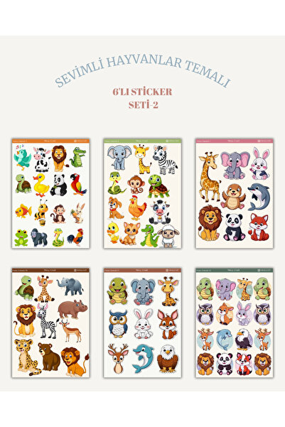 MirayDesign 6'lı Sevimli Hayvanlar Temalı Sticker Seti–12x17 cm|Bullet Journa...