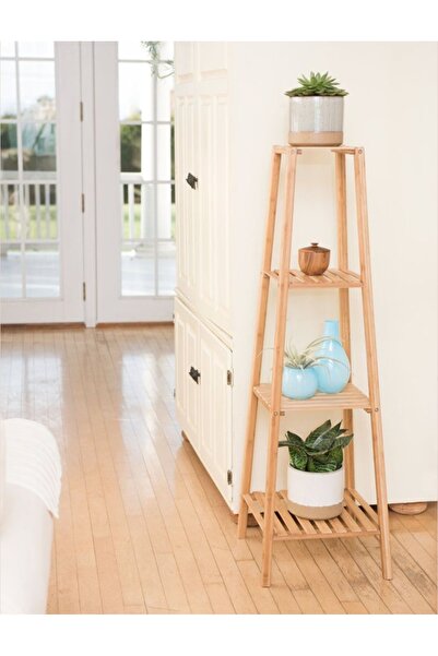 aryawoodcraft Doğal Ahşap Piramit Model Raf Saksılık/Çiçeklik