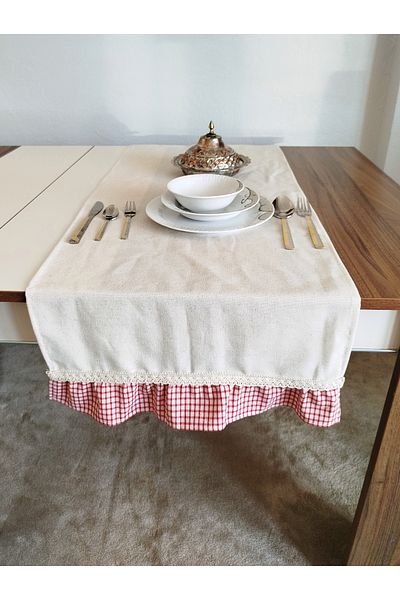 denizli hatırası Natural Organic Soft Linen Frilly Runner 47X120 cm