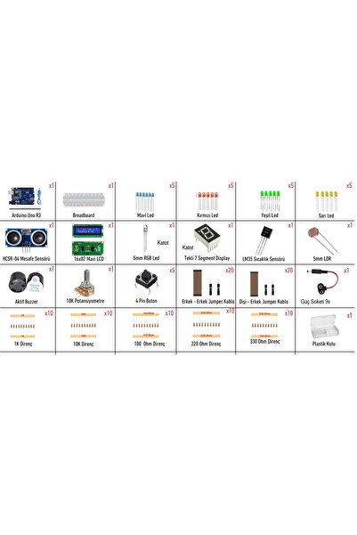 Devre Dünyası Kutulu Robotik Kodlama Arduino Uno Ekonomik Başlangıç Seti 26 Çeşit 148 Parça