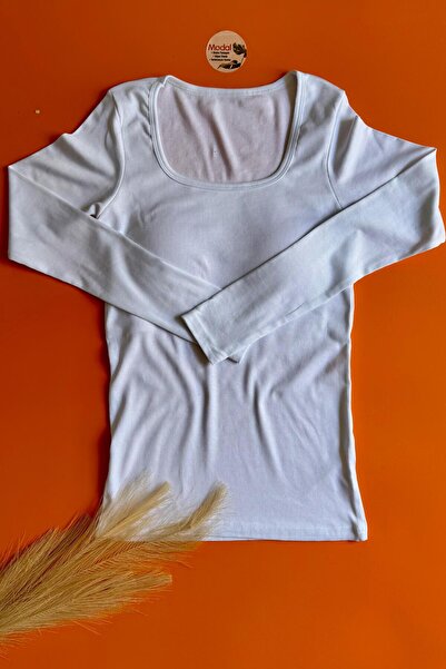 VicTroy Bratique з довгими рукавами | Модальна тканина кашкорсе білого кольору з квадратним коміром Жіноча блуза