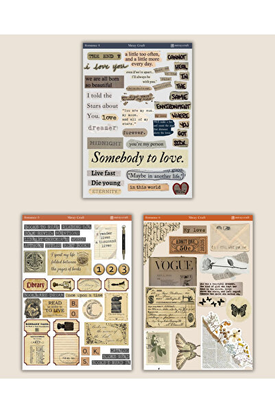 MirayDesign 6'lı Aşk Notları Temalı Sticker Seti–12x17 cm|Bullet Journal,Scrapbook,Ajanda ve Planlayıcı
